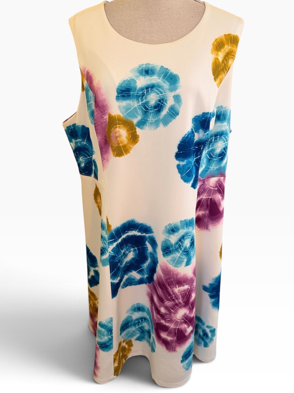 Calvin Klein Ponte Sleeveless Blue/Gold/Purple Floral Aline Dress 20W